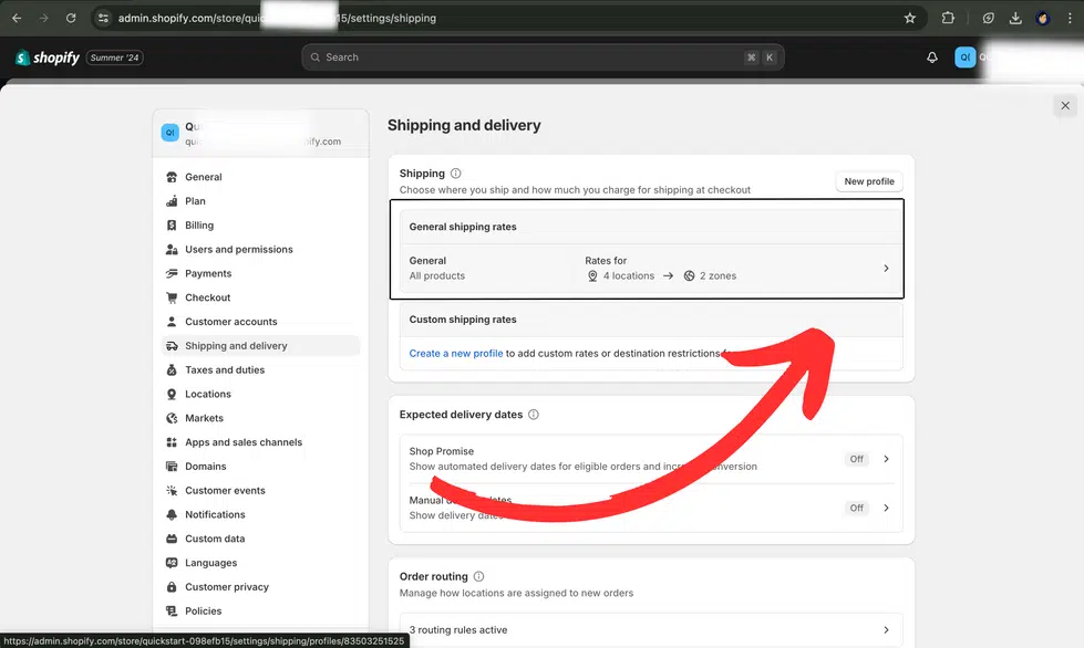 Step 3: Go to 'General shipping rates'.