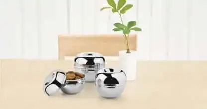 क्लासिक एसेंसिअलस - 500 ml, 250 ml, 350 ml स्टील ग्रोसरी कंटेनर (पैक ऑफ़ 3, सिल्वर ) (CE503)