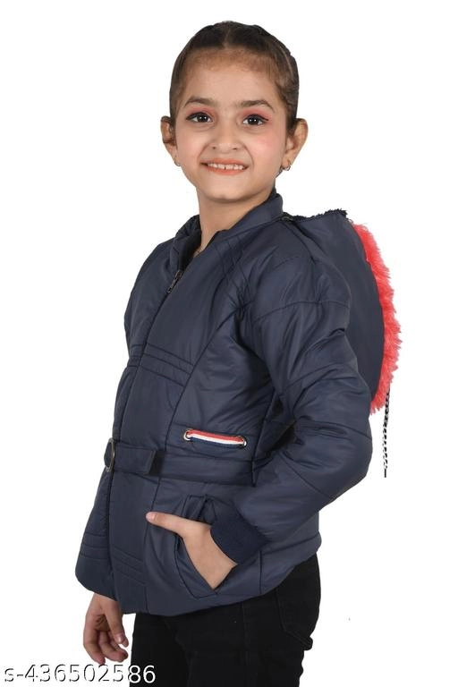 Nylon Jacket for Girls (Navy Blue, 1-2 Years)