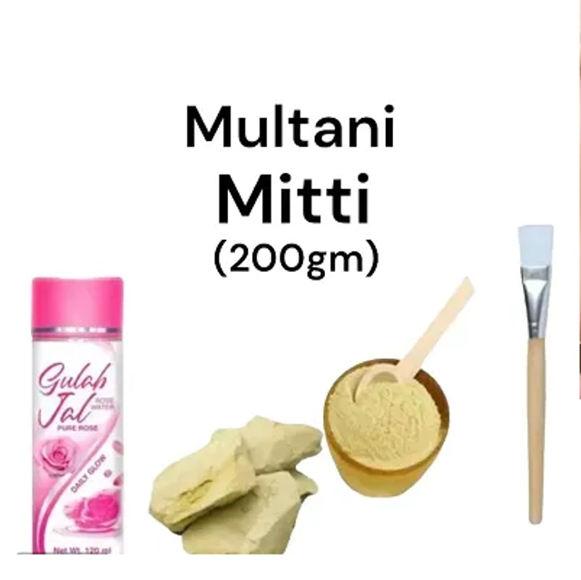 Combo of Daily Glow Natural Gulab Jal (120 ml) & Multani Mitti Face Pack (200 g) with Brush (Multicolor, Set of 3)