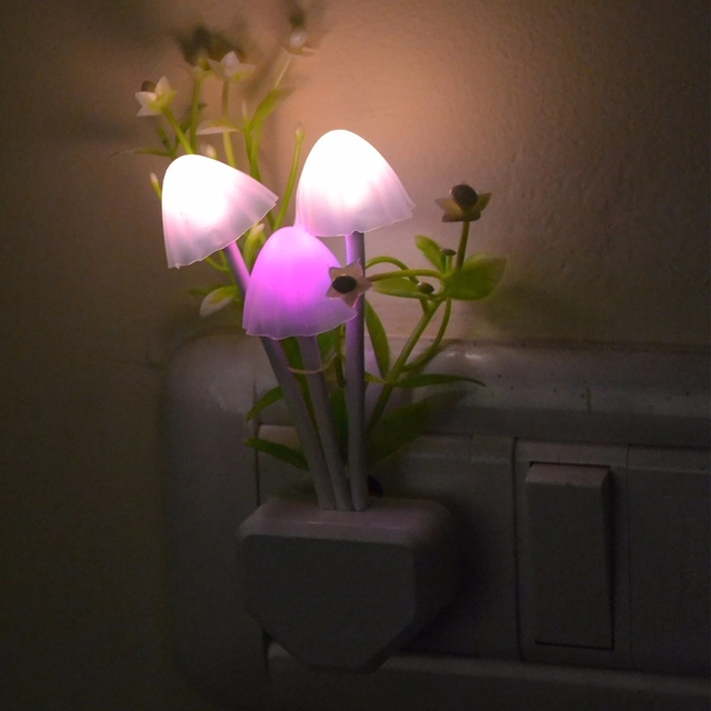 Plastic Mushroom and Flower Color Changing Sensor LED Plug-in Night Bulb Lamp, For Decoration (Pack of 1 )