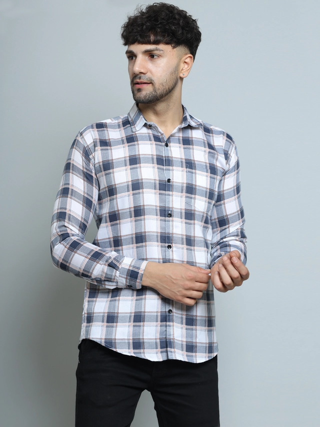 Full Sleeves Checked Shirt for Men (White, M)