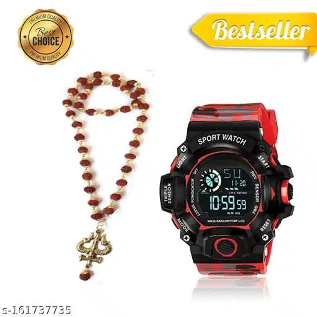 Sports Watch for Mens & Boys with Rudraksh Mala (Multicolor, Set of 2)