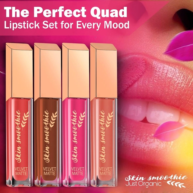 Skin Smoothie  Matte Liquid Lipsticks With Vitamin E (Nude Edition) (Pack Of 4)
