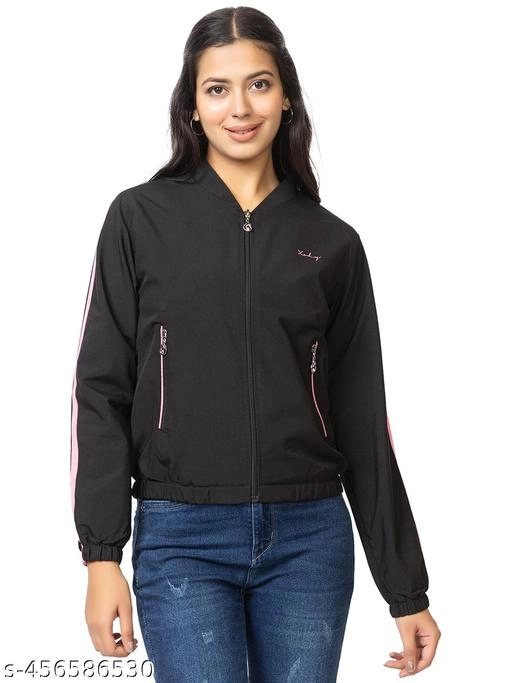 Cotton Blend Full Sleeves Jacket for Women (Black, L)