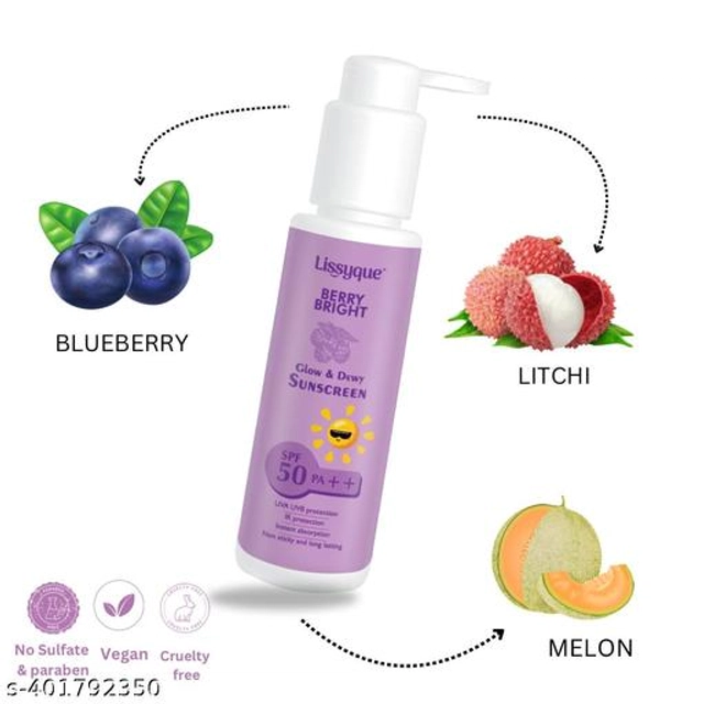  Lissyque Sunscreen Lotion for UVA UVB Protection, SPF 50, Strawberry Scent, Non-Greasy Formula, Suitable for All Skin Types