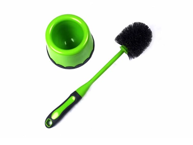 Combo of Plastic Toilet Bowl Brush with Holder (Green, Set of 1)