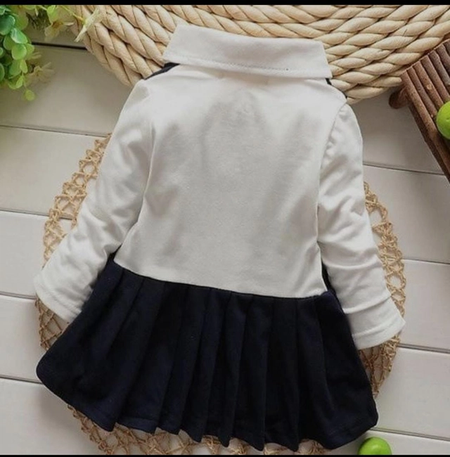 Crepe Frocks for Girls (White & Blue, 1-2 Years)