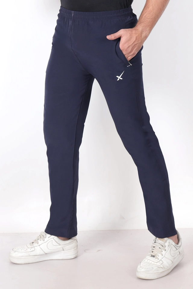 Cotton Blend Slim Fit Trackpants for Men (Blue, L)