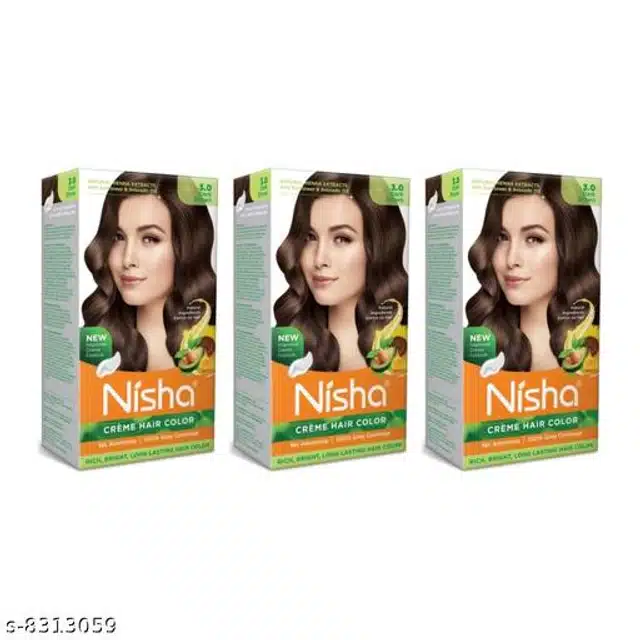 Nisha Cream Hair Color (Dark Brown, 120 g) (Pack of 3)