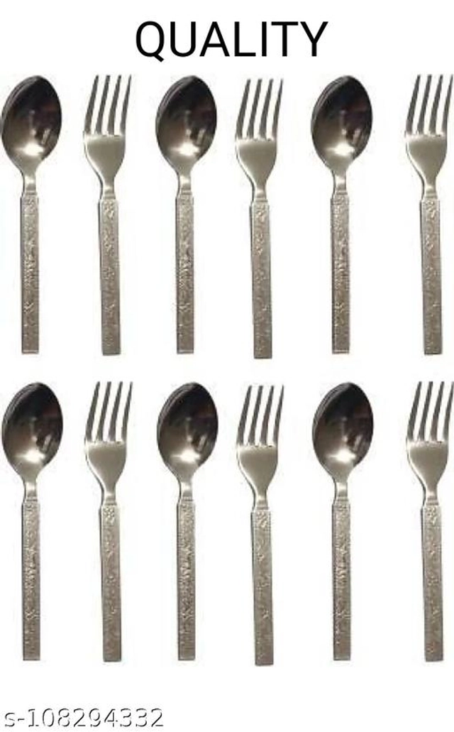 Stainless Steel 12 Pcs Spoons with 12 Pcs Forks (Silver, Set of 2)