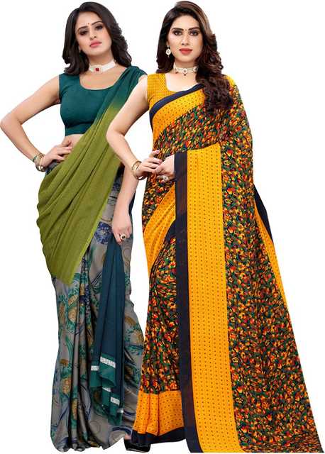 Yashika Georgette Saree (Multicolor, Pack of 2) (S70)