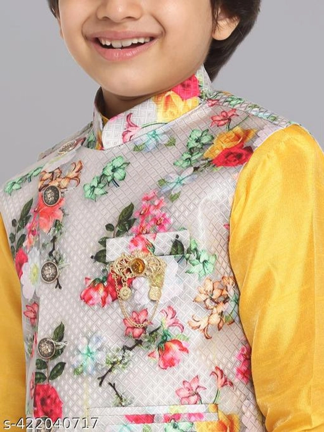 Art Silk Ethnic Jackets for Boys (White, 1-2 Years)