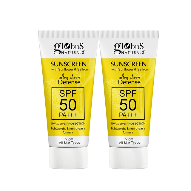 Globus Naturals Sunscreen with Ultra Sheen Defense Spf 50 Pa+++ (50 g, Pack of 2)