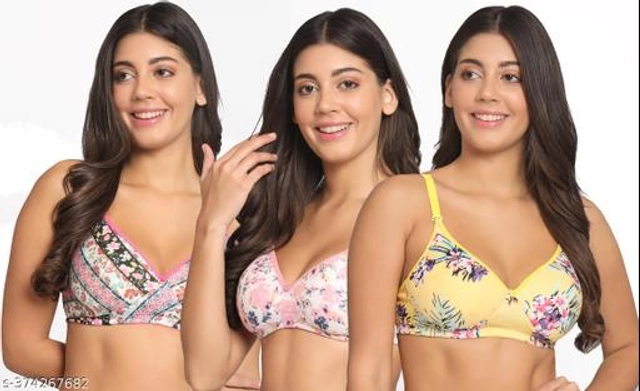 Cotton Blend Printed Padded Bra for Women (Multicolor, 30B) (Pack of 3)