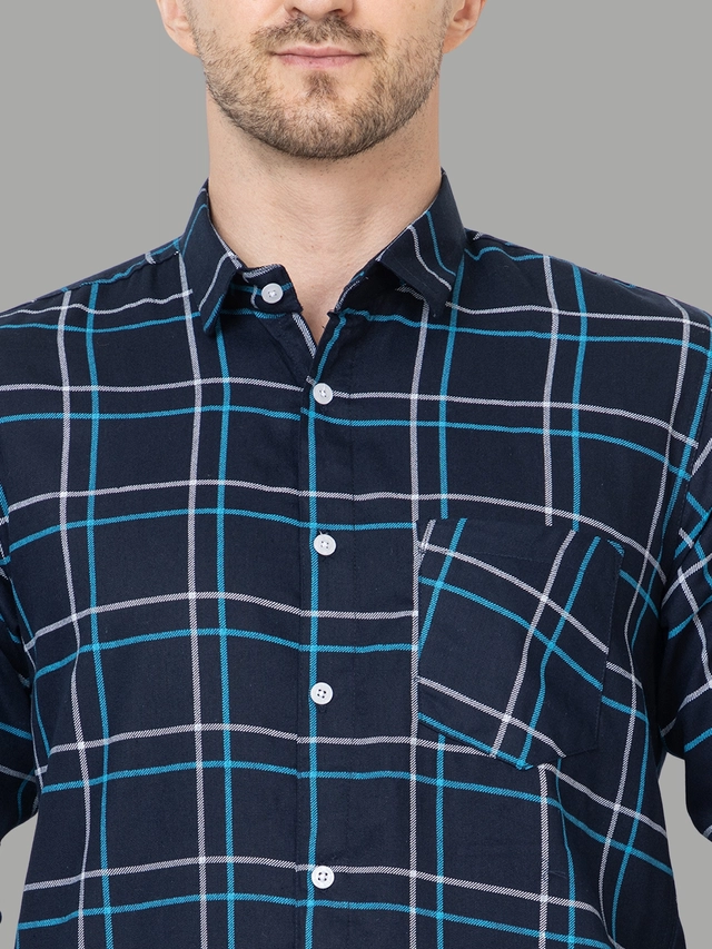 Full Sleeves Checkered Shirt for Men (Blue, M)