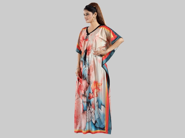 Satin Printed Nightdress for Women (Multicolor, Free size)