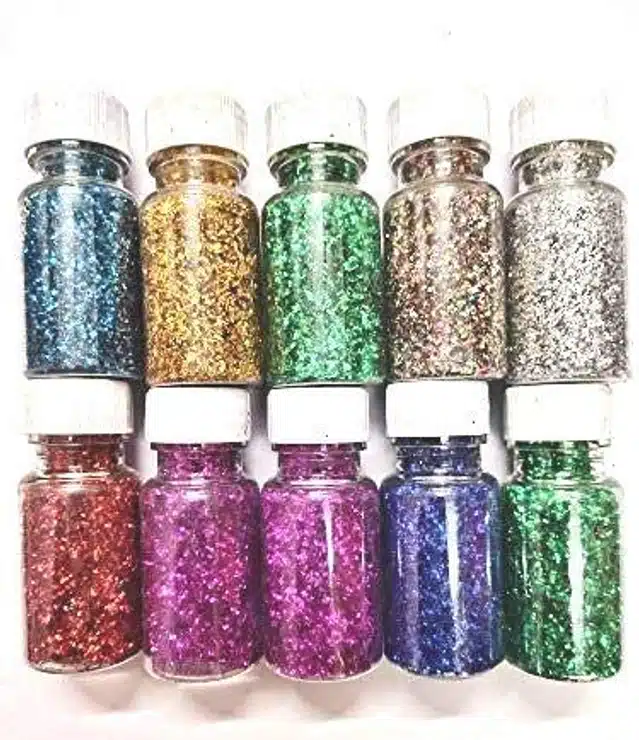 Plastic Art & Craft Glitter Powder (Multicolor, Pack of 10)