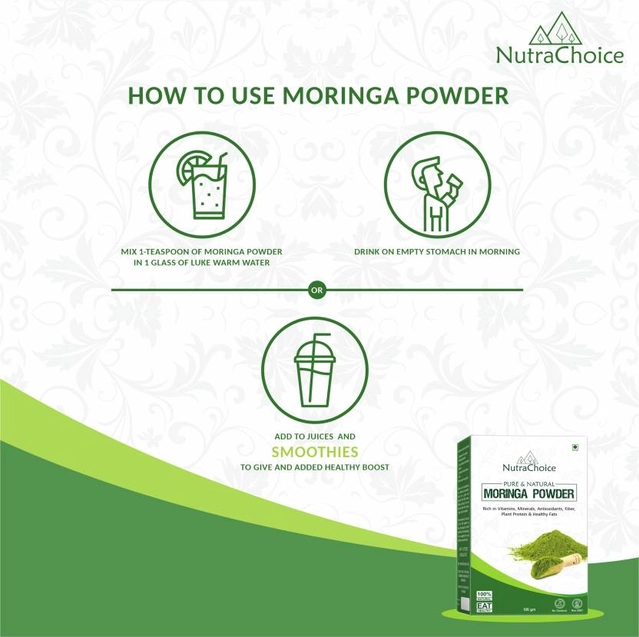 NutraChoice Organic Moringa Leaf Powder For Weight Loss, Powerful Vitamins & Antioxidants (200 g, Pack of 1)