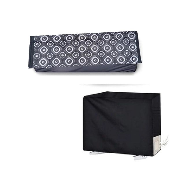 Polyester Printed Split AC Cover (Black, Set of 1)