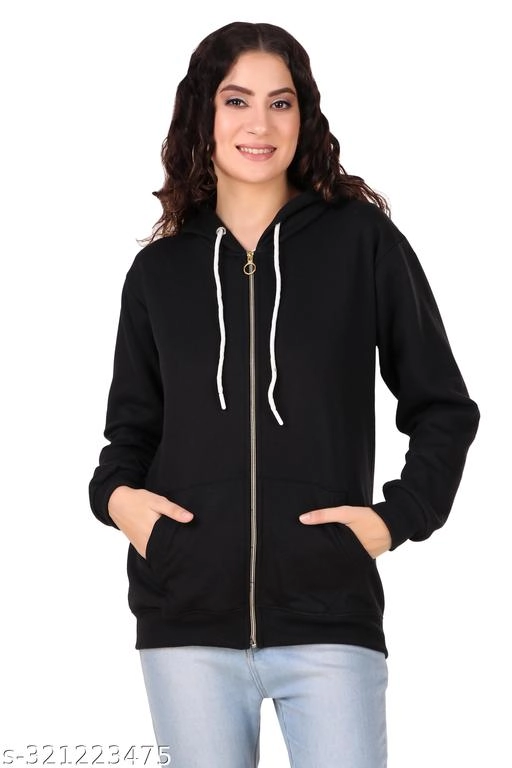 Fleece Solid Jackets for Women (Black, S)