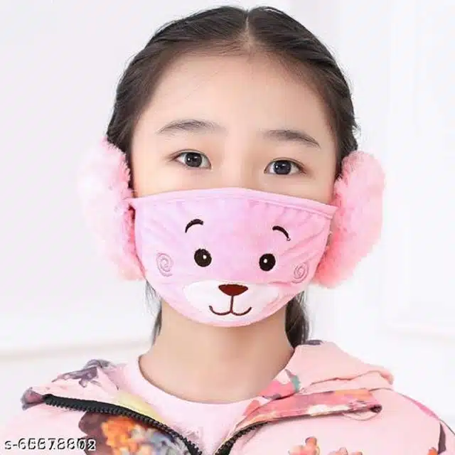 Winter Face Mask with Plush Ear Muffs for Kids (Pink, 3-10 Years)