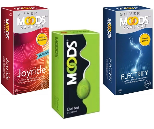 Moods Dotted with Electricity & Joy Ride 12 Pcs Dotted Condoms for Men (Set of 3)