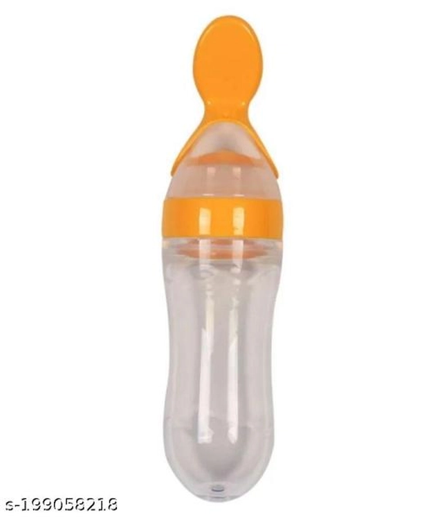 Silicone Food Feeding Bottle for Baby (Orange, 90 ml)