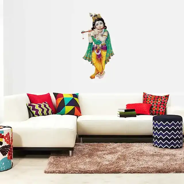 गॉड & गोड्स बांसुरी वाले बाल कृष्णा मॉडर्न आर्ट 130 वॉल स्टीकर (40 x 60 x 0.1 Cm)