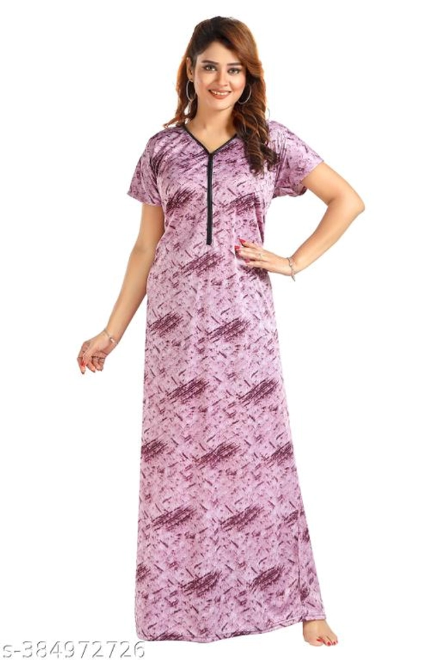 Satin Nightdress for Women (Purple, L)