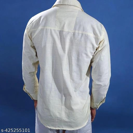 Full Sleeves Solid Shirt for Men (Off White, L)