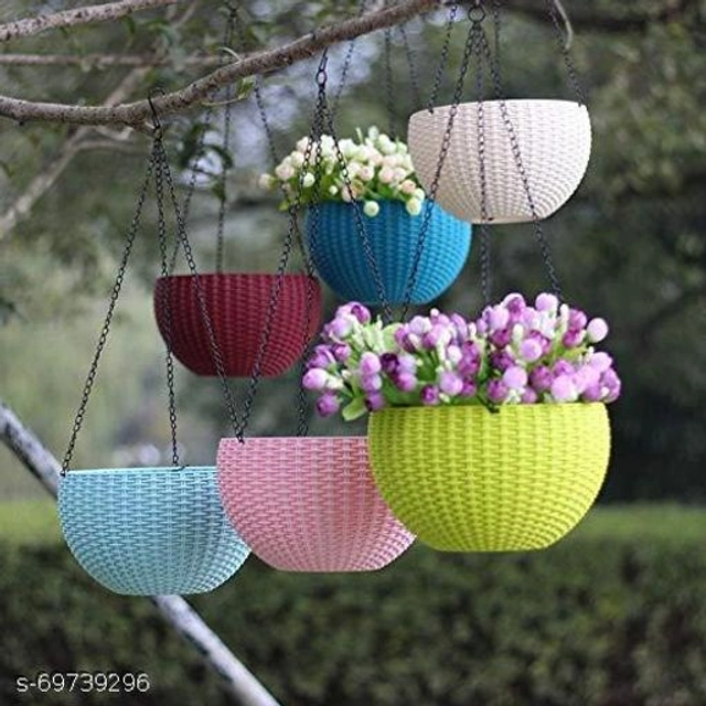 Plastic Hanging Planter (Multicolor, Pack of 6)