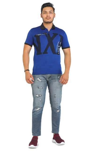 Fosty Men's Cotton Stylish T-Shirts (Royal Blue, XL) (ADE-677)