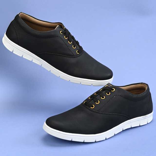 Casual Synthetic Leather Sneakers For Men (Black, UK 7) (kk-306)