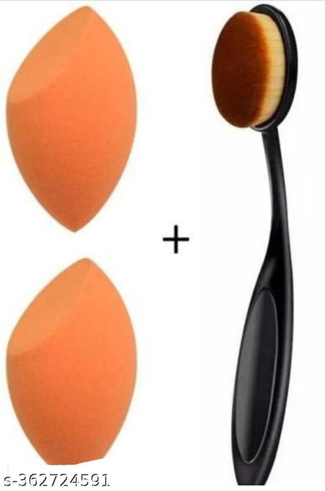 Oval Brush with 2 Pcs Makeup Blender (Multicolor, Set of 2)