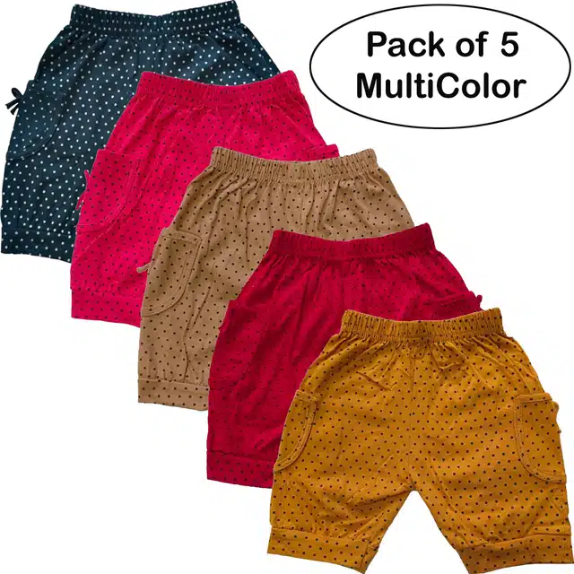 Cotton Printed Shorts for Kids (Pack of 5) (Multicolor, 0-3 Months)