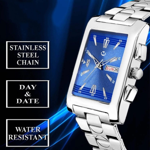 Analog Watch for Men (Silver & Blue)