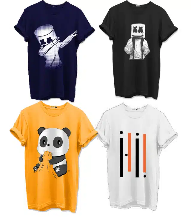 Cotton T-Shirts for Men (Pack of 4) (Multicolor, L)