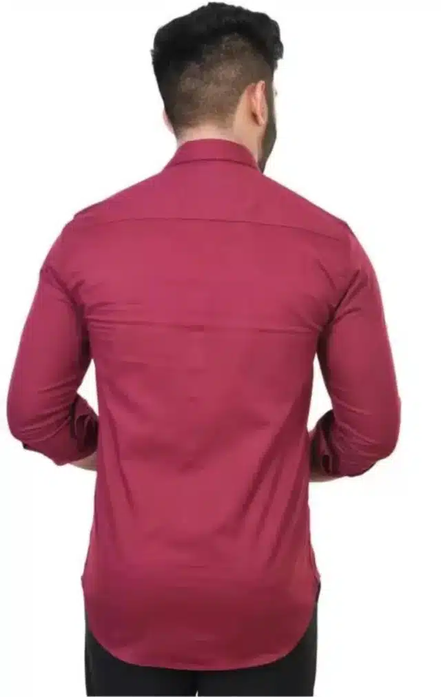 Men's Solid Full Sleeves Shirt (Maroon, M)