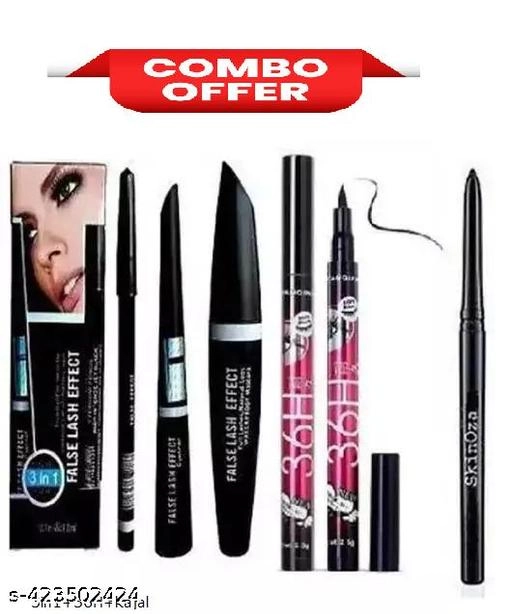 Combo of 2 Pcs 36H Eyeliner, Kajal & 3 in 1 Kajal-Eyeliner-Mascara (Multicolor, Set of 6)