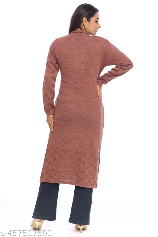 Woolen Solid Kurti for Women (Brown, L)