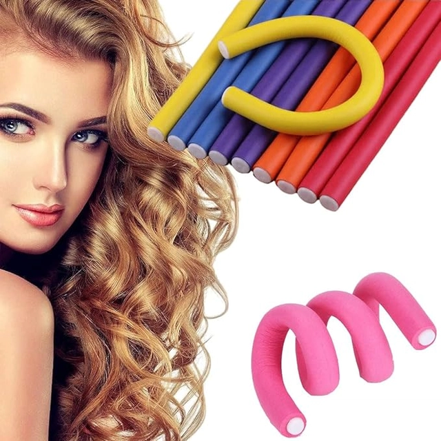 Rubber Hair Curling Twist Flexi Sticks (Multicolor, Pack of 10)