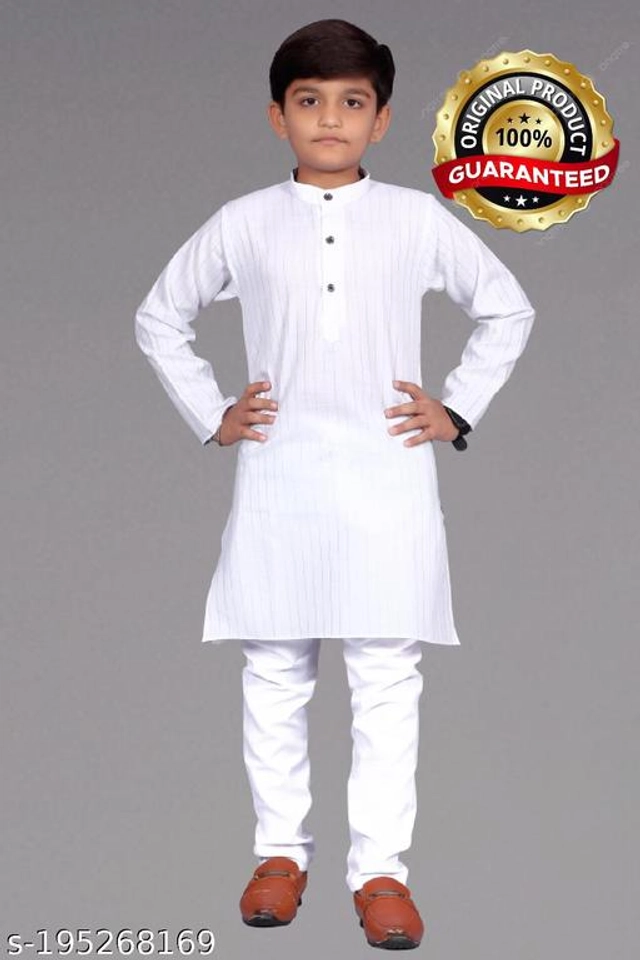 Cotton Blend Kurta Sets for Boys (2-3 Years, White)