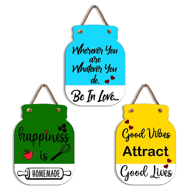 Wooden Hanging Wall Decor (Multicolor, 12x12 inches) (Pack of 3)