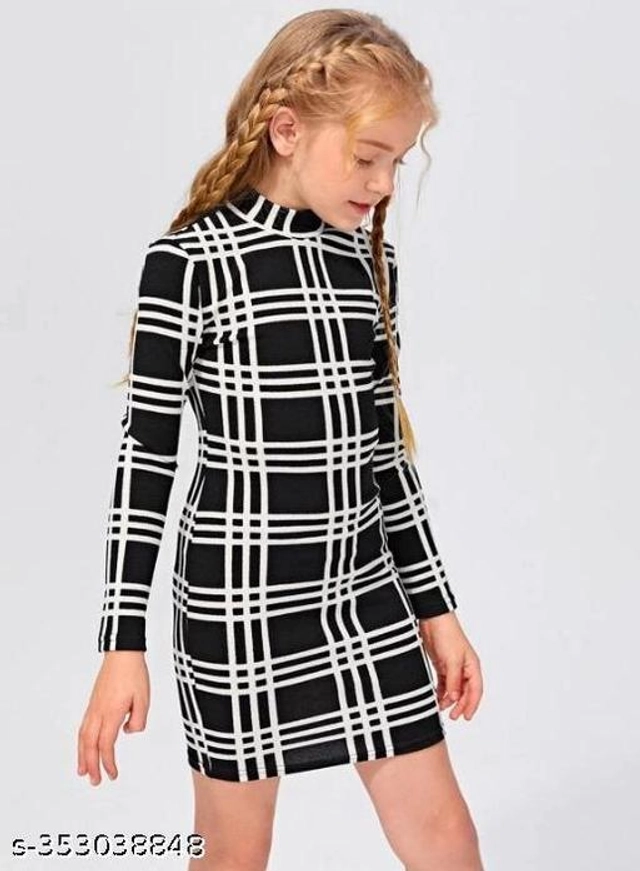 Cotton Blend Checkered Dress for Girls (Black & White, 1-2 Years)