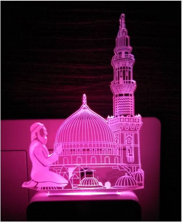 Afast Traders Makka Madina 3D Illusion LED Night Lamp | Decorative Lighting for Home & Temple | 7-Color Auto Changing Light | Ideal Gift for Seniors, Family & Friends (Small - 10cm, Multicolor)