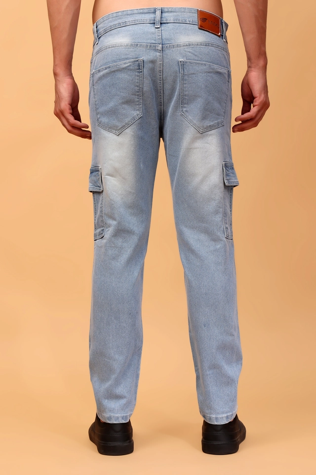 Cotton Blend Cargo Jeans for Men (Sky Blue, 28)