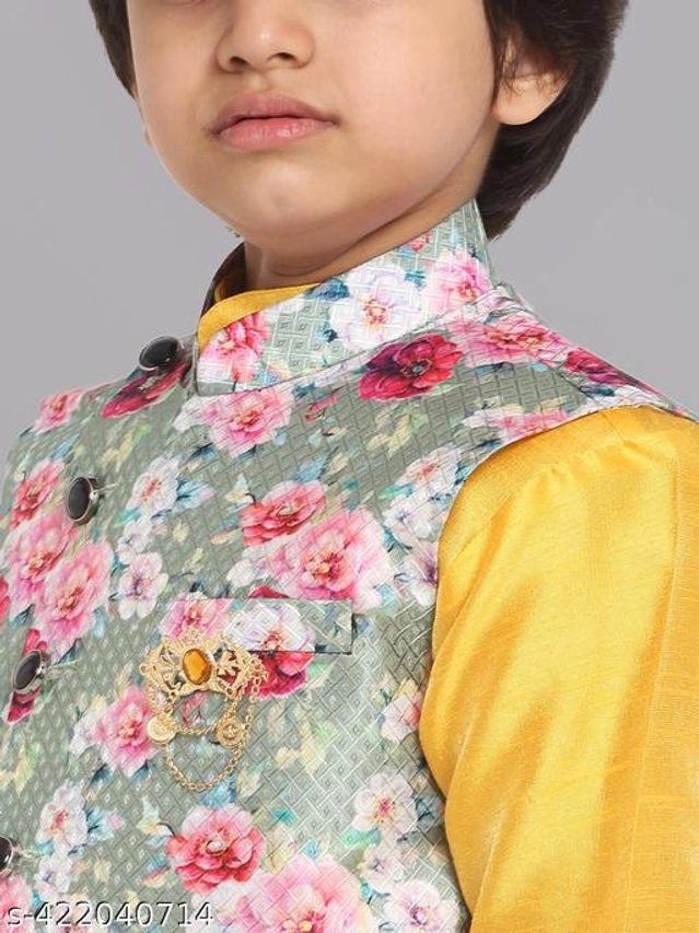 Art Silk Ethnic Jackets for Boys (Green, 1-2 Years)