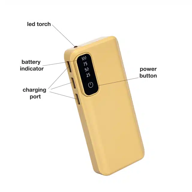Lithium Ion 3 Out Ports Power Bank (Yellow, 20000 mAh)