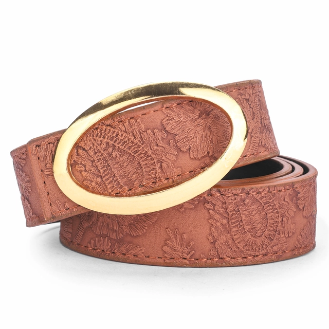 Artificial leather Belt for Women (Tan, Free Size)